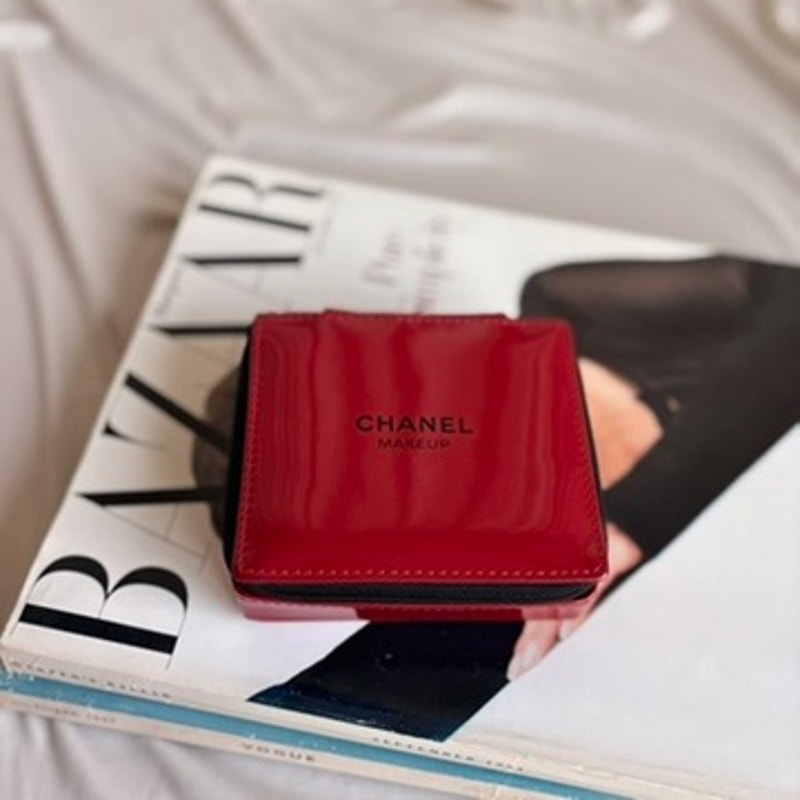 Chanel Red Vinyl Makeup Pouch - Logo Plaque, Vintage