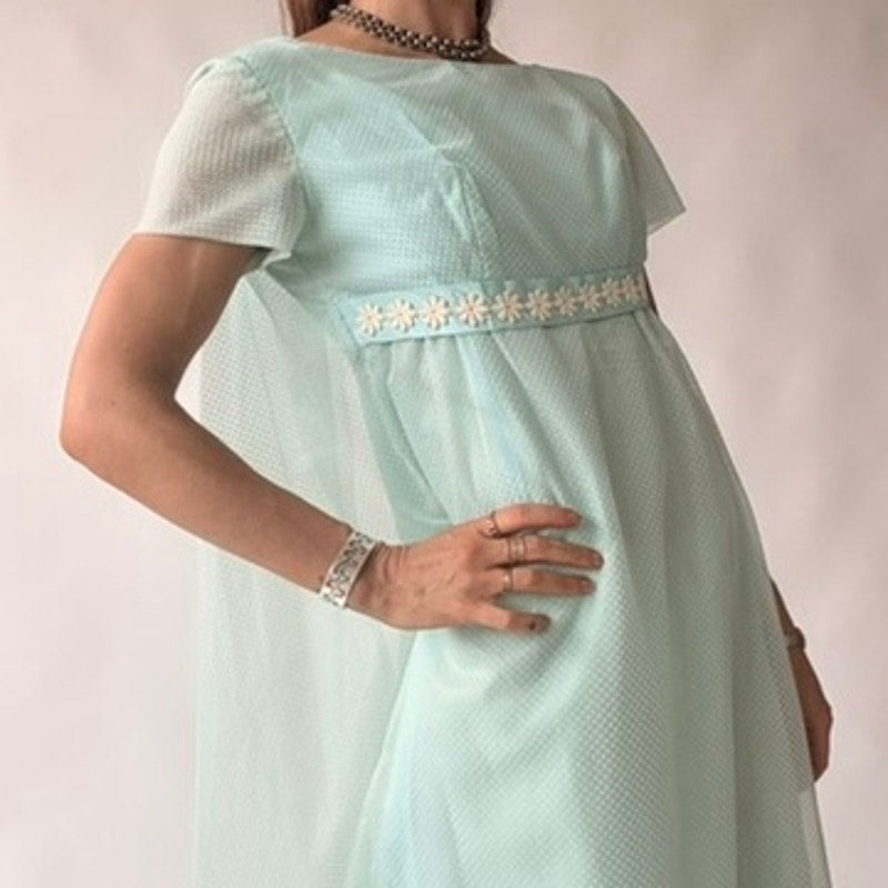 Vintage Lorrie Deb SF Mint Swiss Dot Empire Waist Maxi Dress