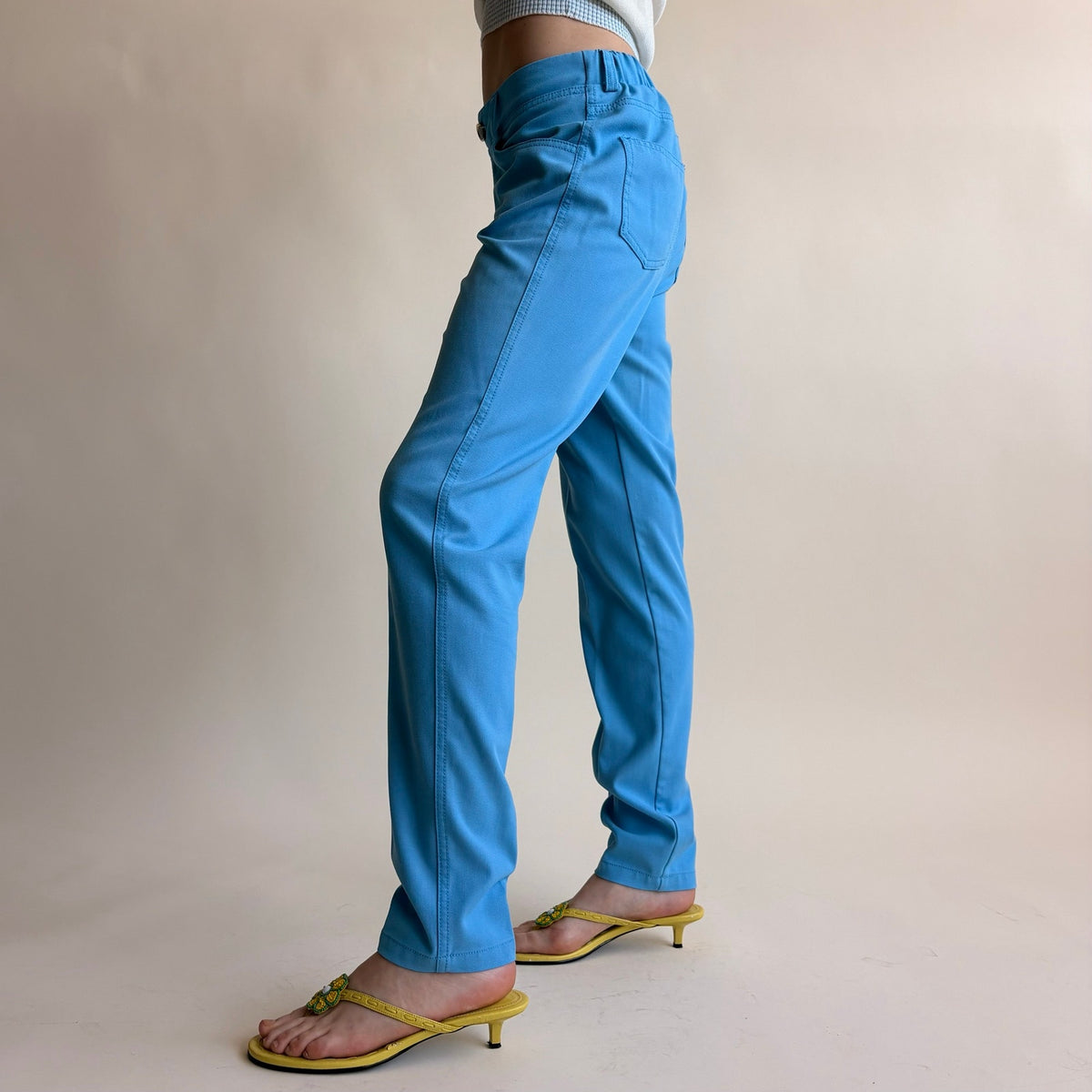 Iman Azure Blue Stretch Trousers - Slim Fit, Size Small