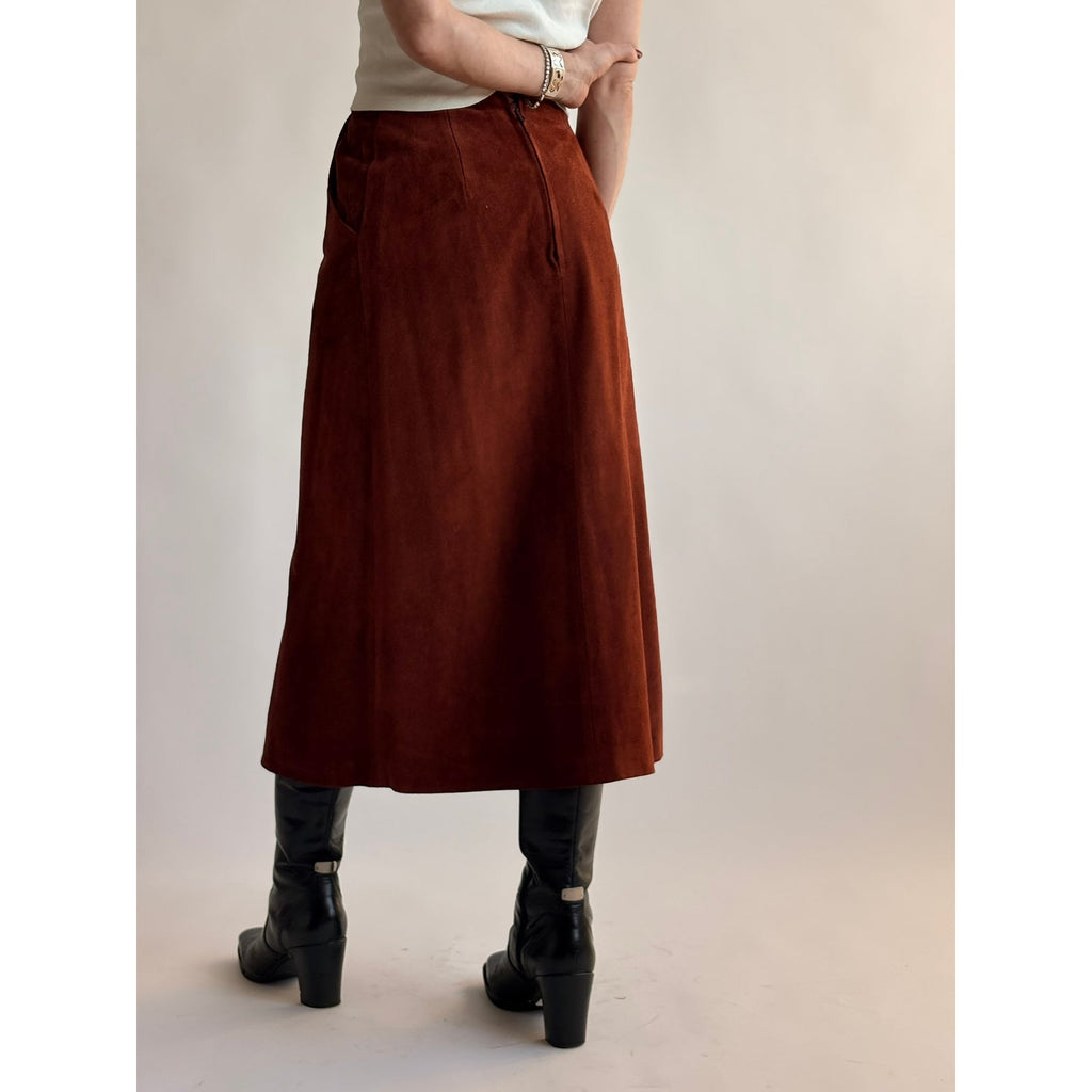 Vintage Burnt Orange Genuine Suede Midi Skirt