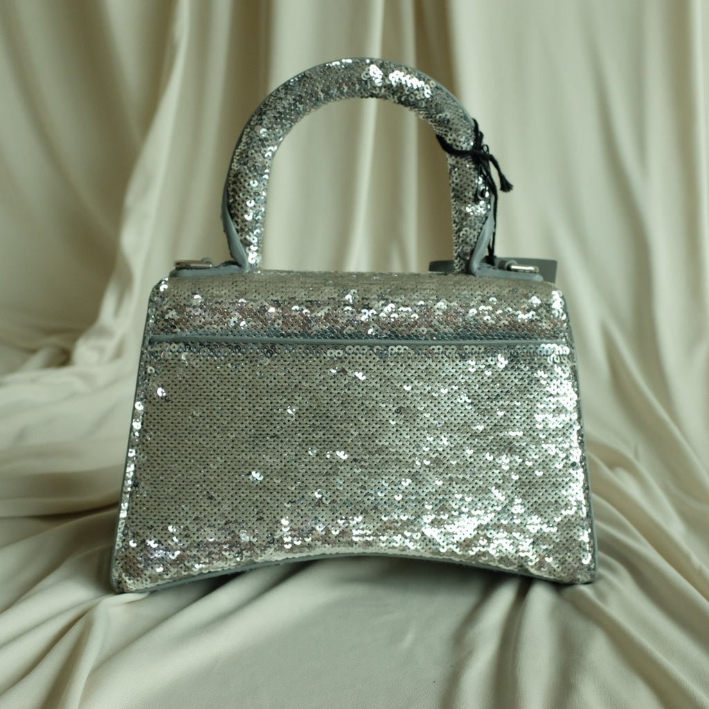 Balenciaga Hourglass Mini Sequin Bag - Silver, Calf Leather, NWT