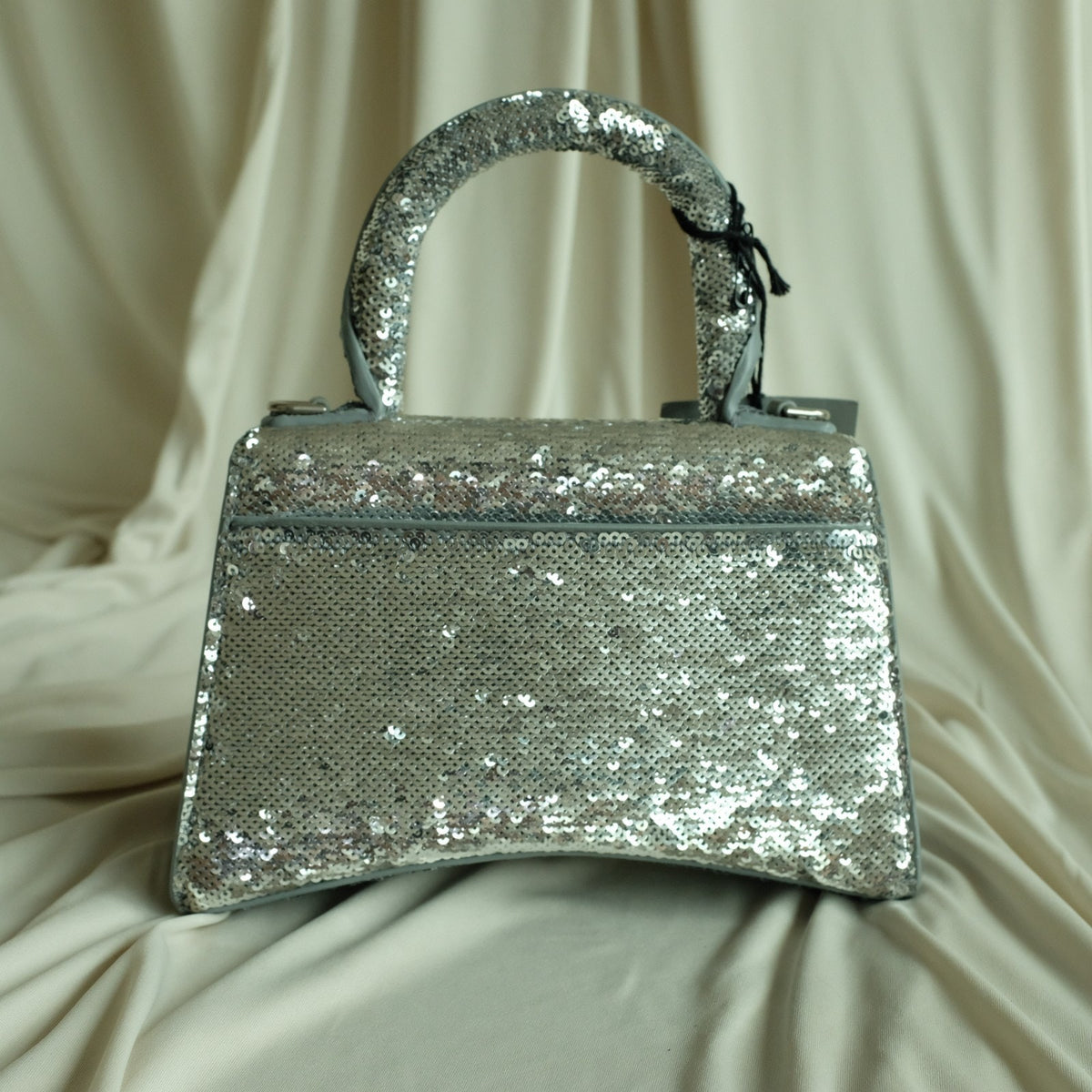 Balenciaga Hourglass Mini Sequin Bag - Silver, Calf Leather, NWT