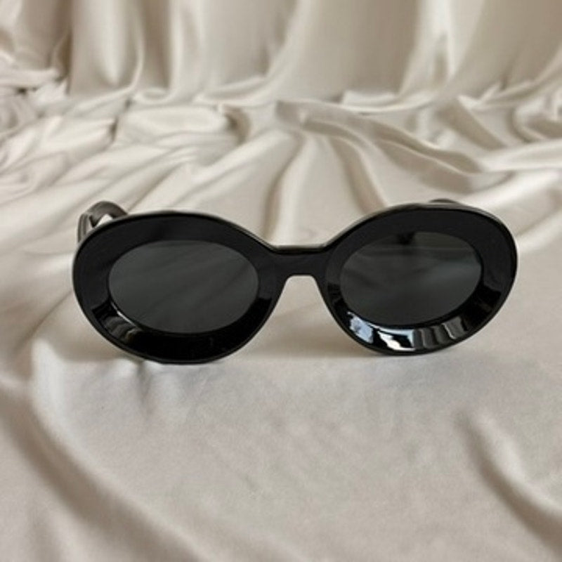 Chunky Oval Sunglasses - Black Frame & Lenses, UV400