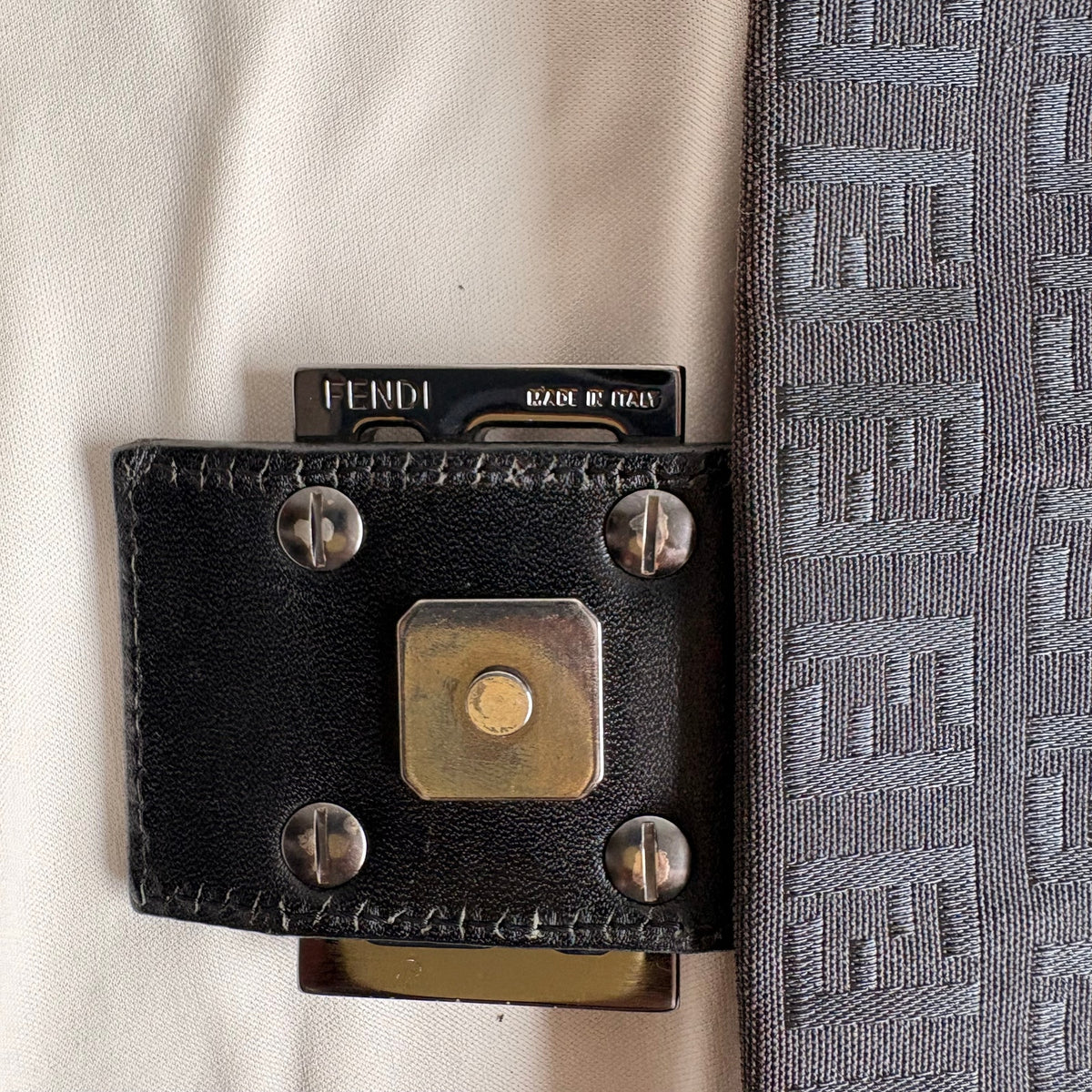 Vintage Fendi Zucchino Black & Brown Mama Baguette Bag