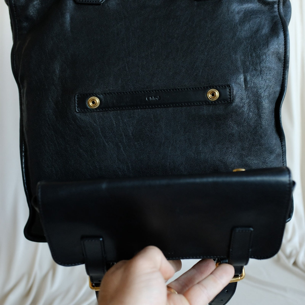 Chloe Black Calfskin Leather Tote, Removable Front Pouch