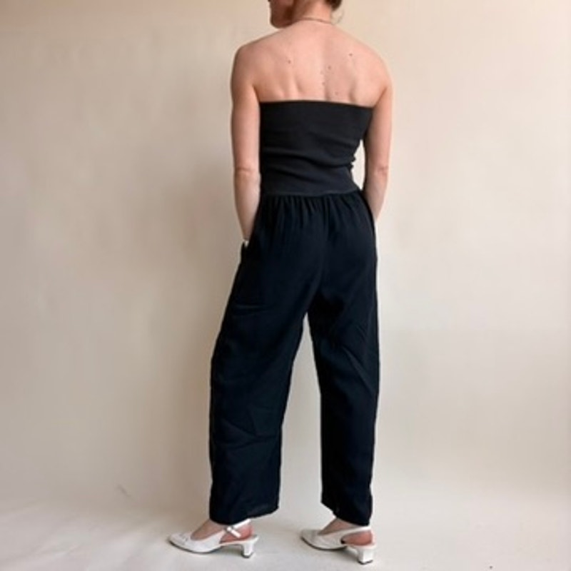 Chaus Black Ribbed Tube Top Jumpsuit - Wide Leg, Pockets, 90s Vintage, Size Small