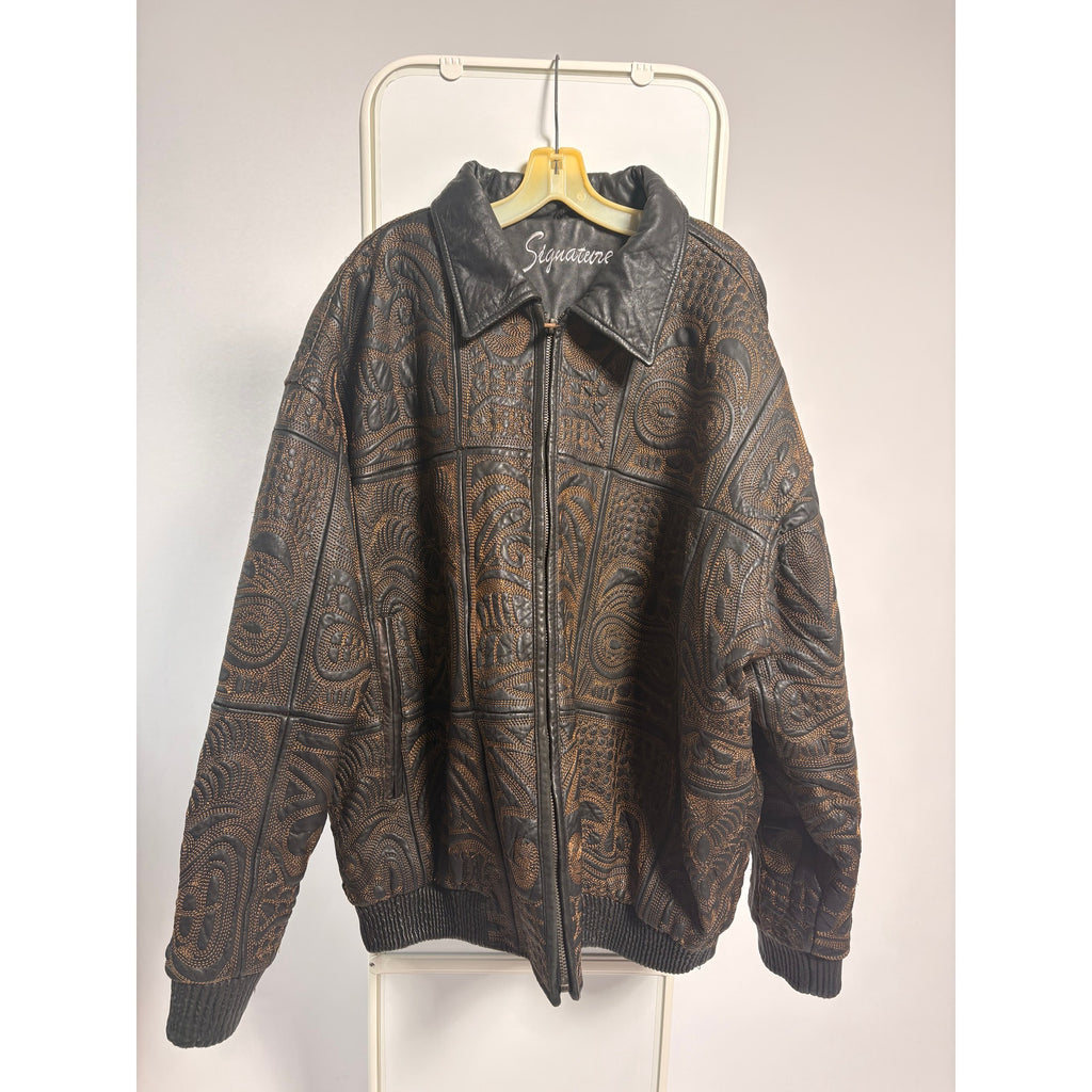 Signature Gold Embroidery Leather Bomber - Fits Men's XL