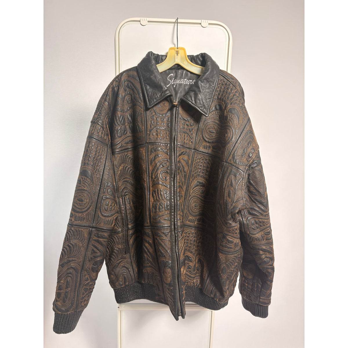 Signature Gold Embroidery Leather Bomber - Fits Men's XL