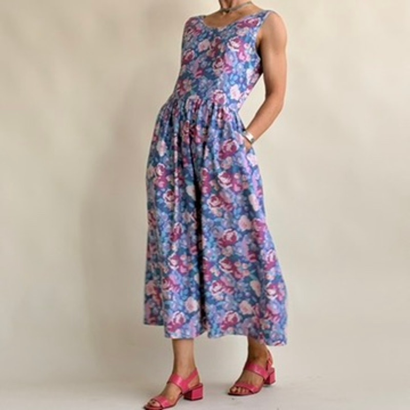 Alpenblick Pink & Purple Floral A-Line Dress - Cotton Size 10 (Fits S)