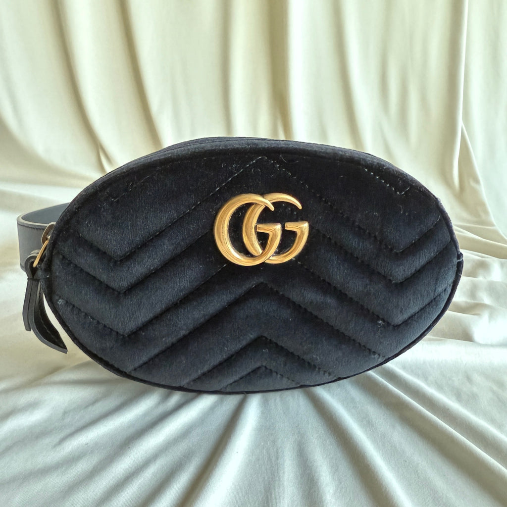 Gucci GG Marmont Matelassé Velvet Belt Bag - Black
