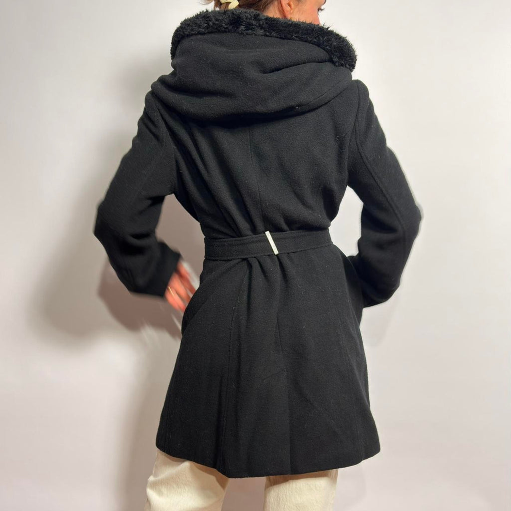 Calvin Klein Black Belted Coat - Large (Fits Medium)