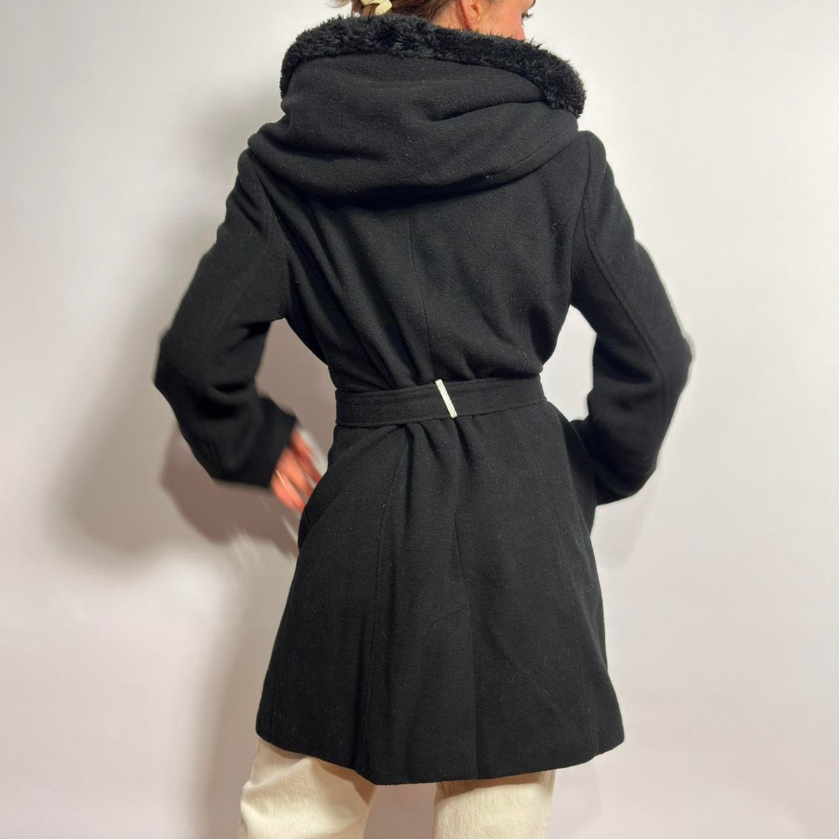 Calvin Klein Black Belted Coat - Large (Fits Medium)