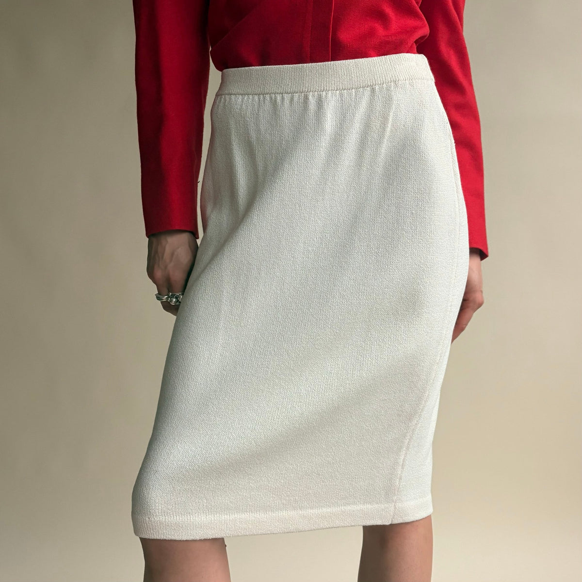 St. John by Marie Gray White Knit Skirt - Made in USA, Size 4