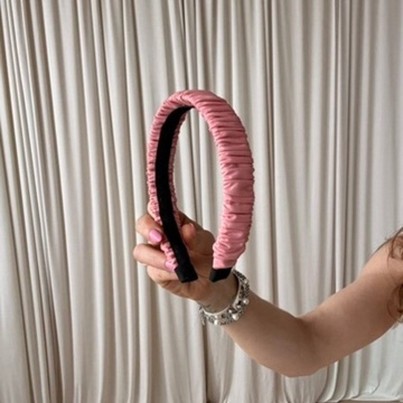 Pink Ruched Faux Leather Headband - Retro, Light Pink