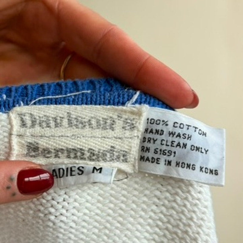 Davison's Bermuda Nautical Sweater - Blue & White Stripe, Anchor Patch, Size M