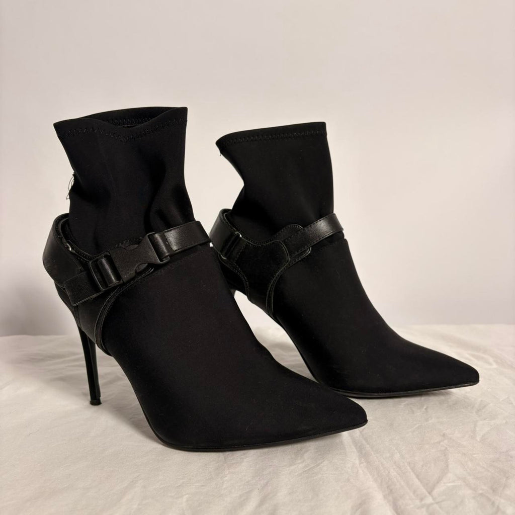 Black Ribbon Sock Boots - Size 8