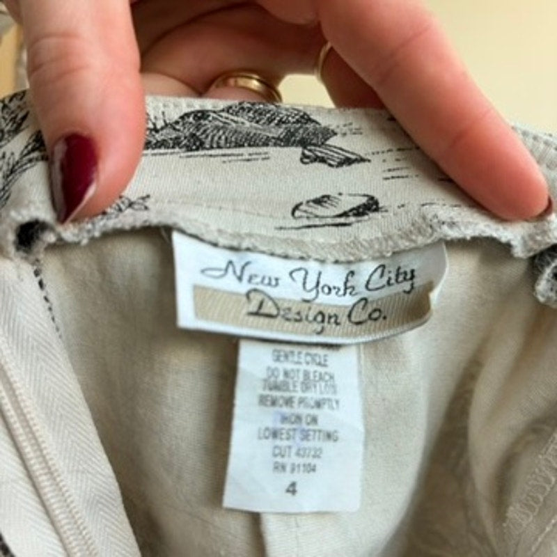 NYC Design Company Toile Pencil Skirt - Black & White Pastoral Scene, Stretchy Cotton, Size 4