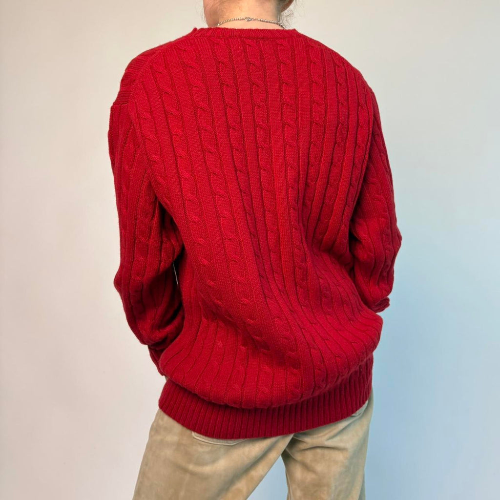 Vintage L.L.Bean Red Cable Knit Sweater - Men's Large