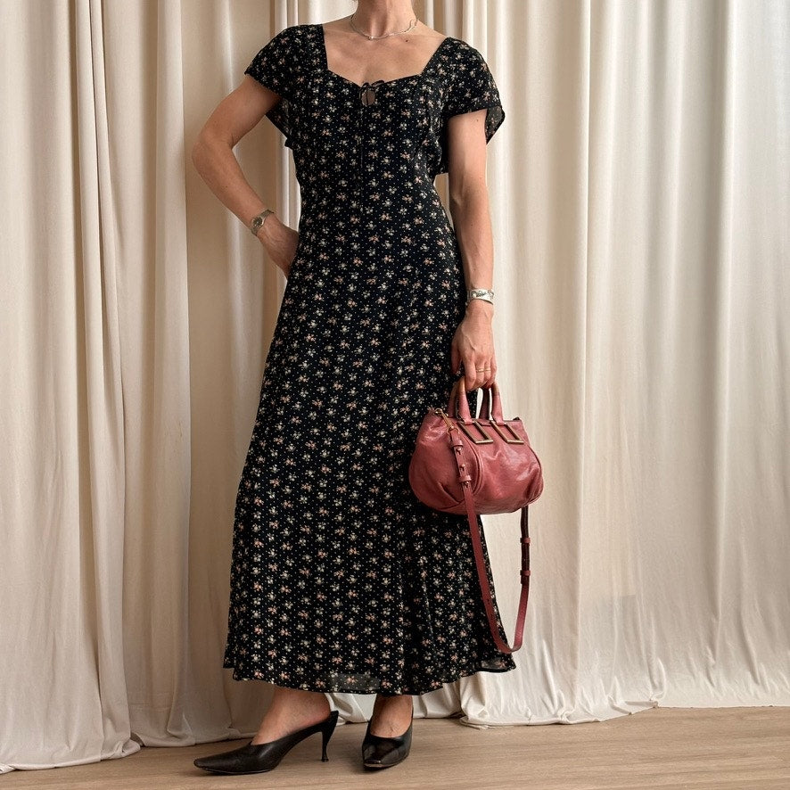 Mica Sweetheart Ruffle Dress - Puff Sleeves, A-Line, Fits Large, 90s Vintage