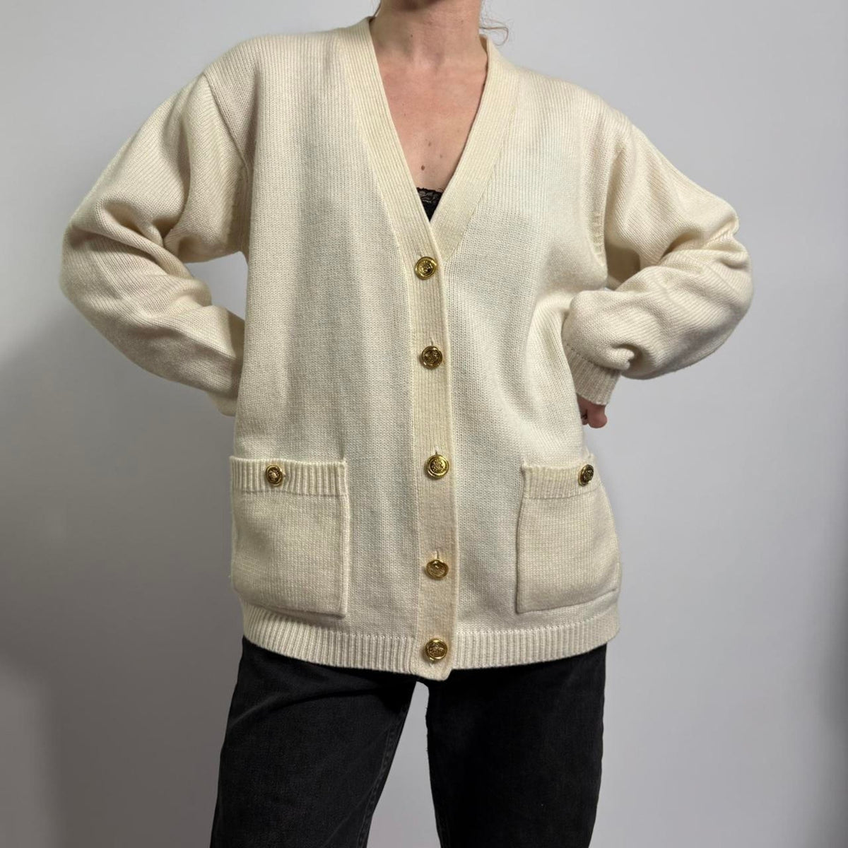 Vintage Karen Scott Cream Cardigan - Small