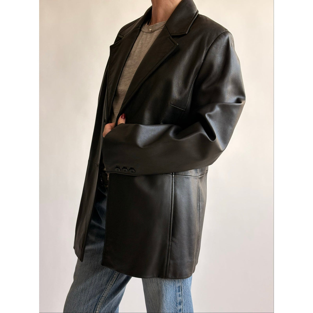 Vintage Valerie Stephan Separates Black Leather Jacket - Size XL