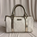 Gucci Small Joy Boston Bag - GG Supreme Canvas, White/Gold, Metallic Silver Trim