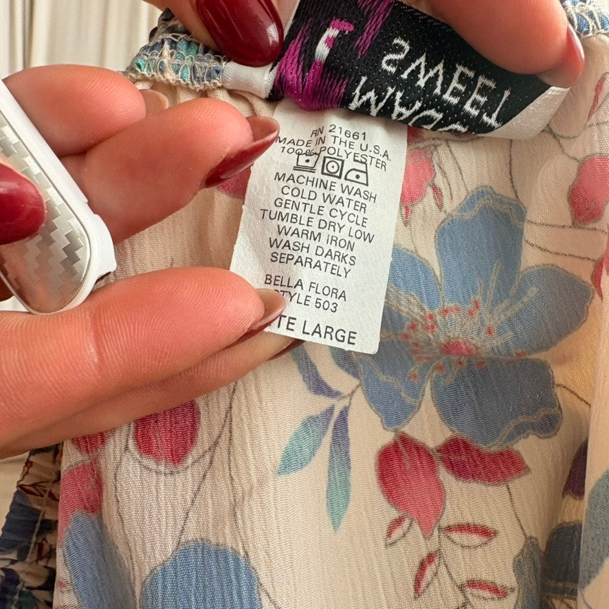 Maggie Sweet Floral Midi - Cream, Blue & Pink - Petite Large