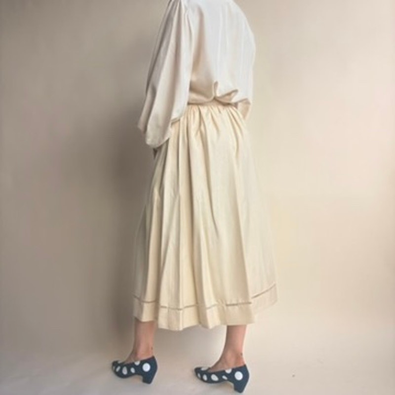 Anne Klein Cream A-Line Midi Skirt - Mesh Trim, Pockets, Linen Blend, Size 4