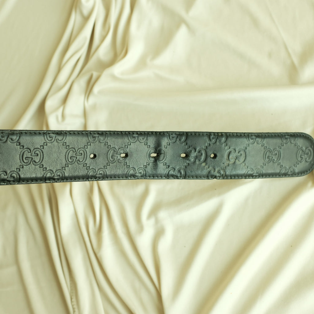 Gucci Interlocking G Belt - Black Leather, Silver Buckle, Size 95