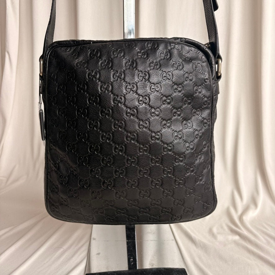 Gucci Crossbody Messenger Bag - Guccissima Leather, Black, Silver Hardware