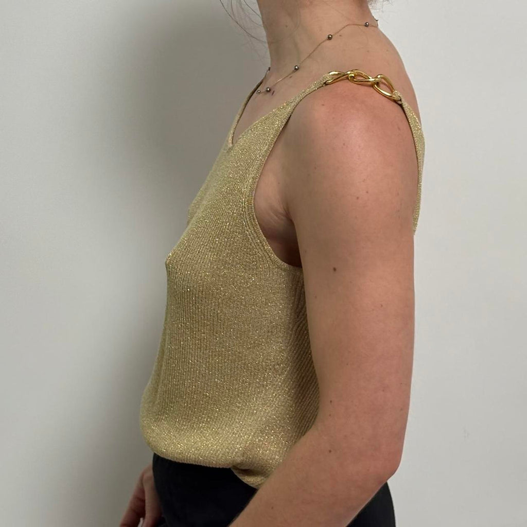 August Silk Natalie Top ~ Gold Knot & Chain - M