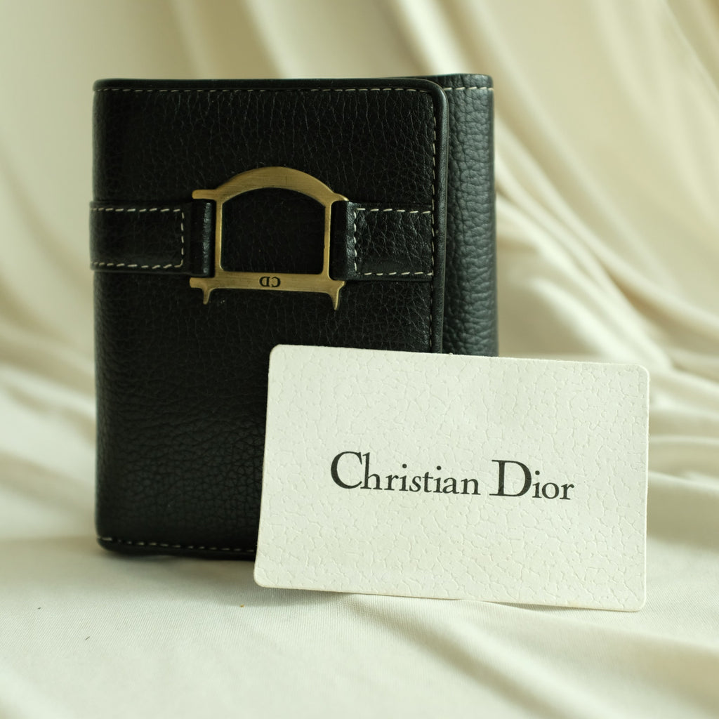 Christian Dior Leather Trifold Wallet - Black, Gold Hardware