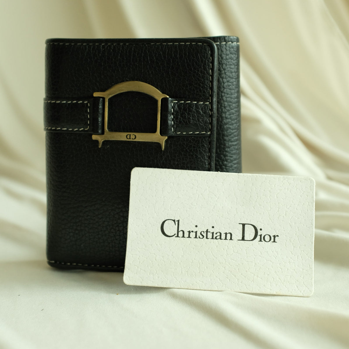 Christian Dior Leather Trifold Wallet - Black, Gold Hardware