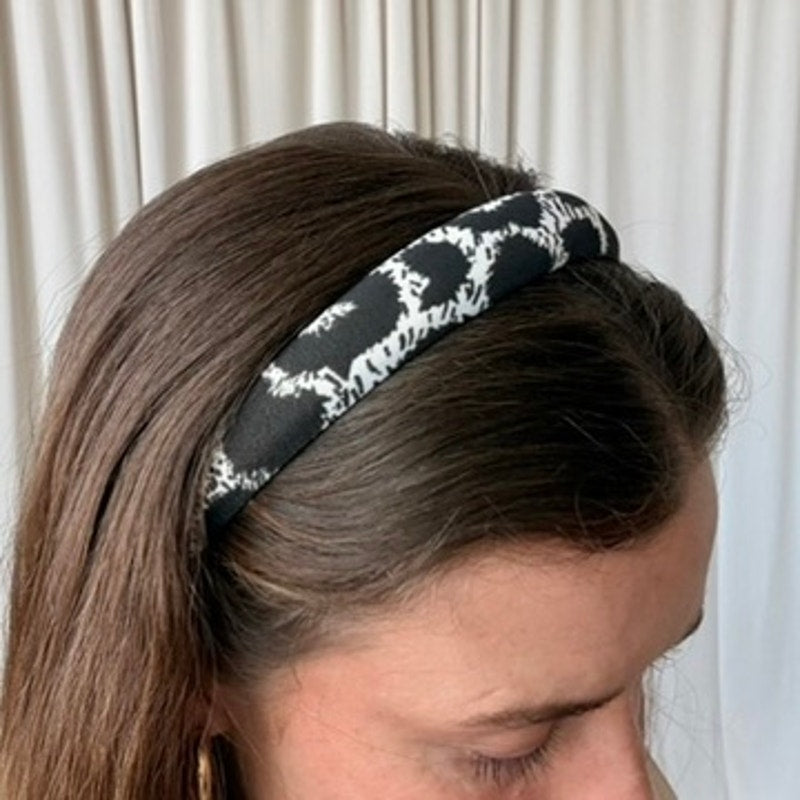 Black & White Padded Headband - Abstract Spot Print, 90s Vintage