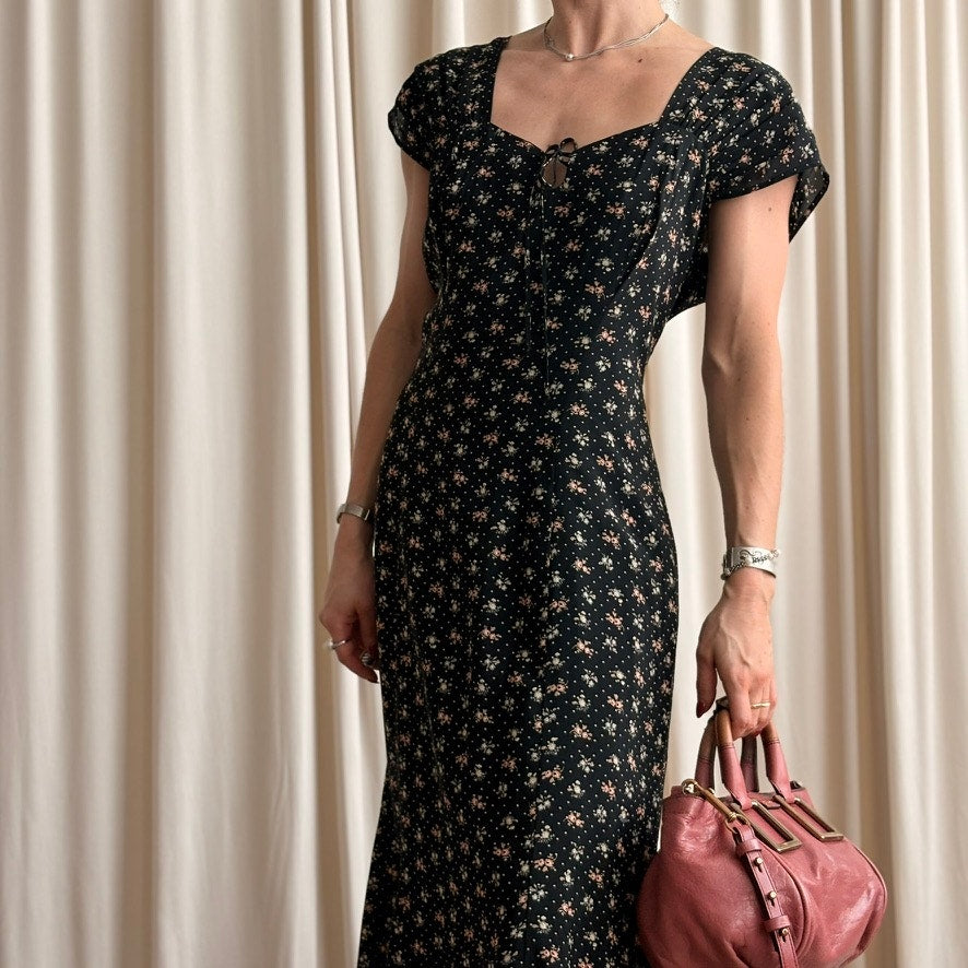 Mica Sweetheart Ruffle Dress - Puff Sleeves, A-Line, Fits Large, 90s Vintage