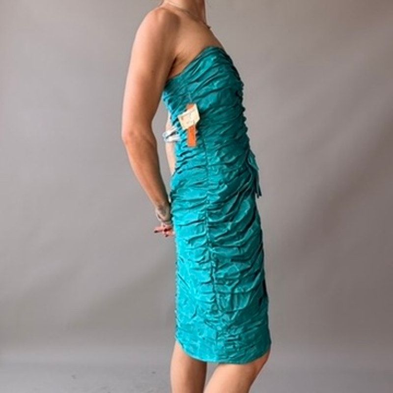 Joan Rain's Vintage 80s Teal Ruched Cocktail Dress - NWT