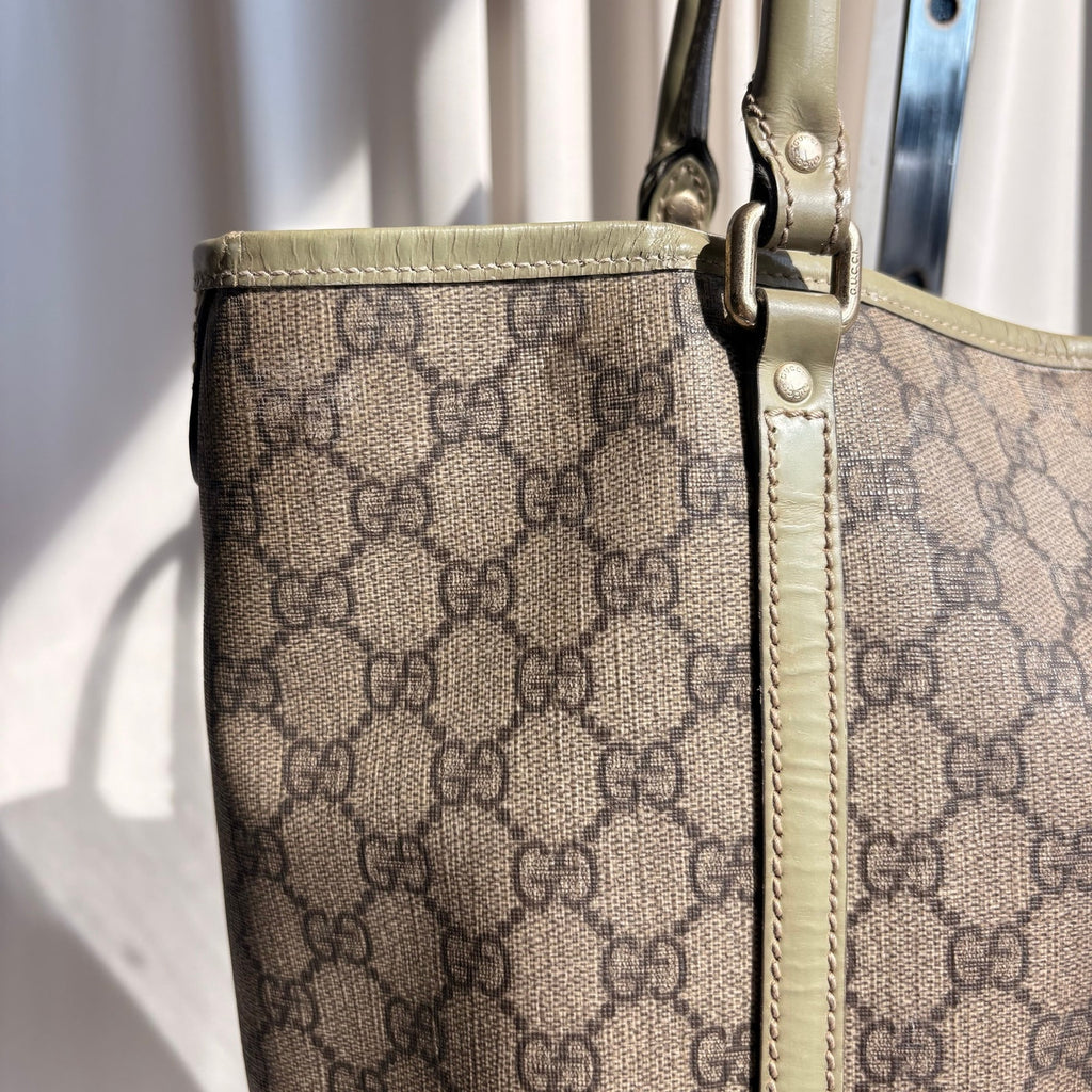 Gucci GG Supreme Olive Green Trim Joy Tote Bag