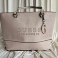 Guess Light Pink Tote - Textured Faux Leather, Embossed Logo, Y2K Vintage
