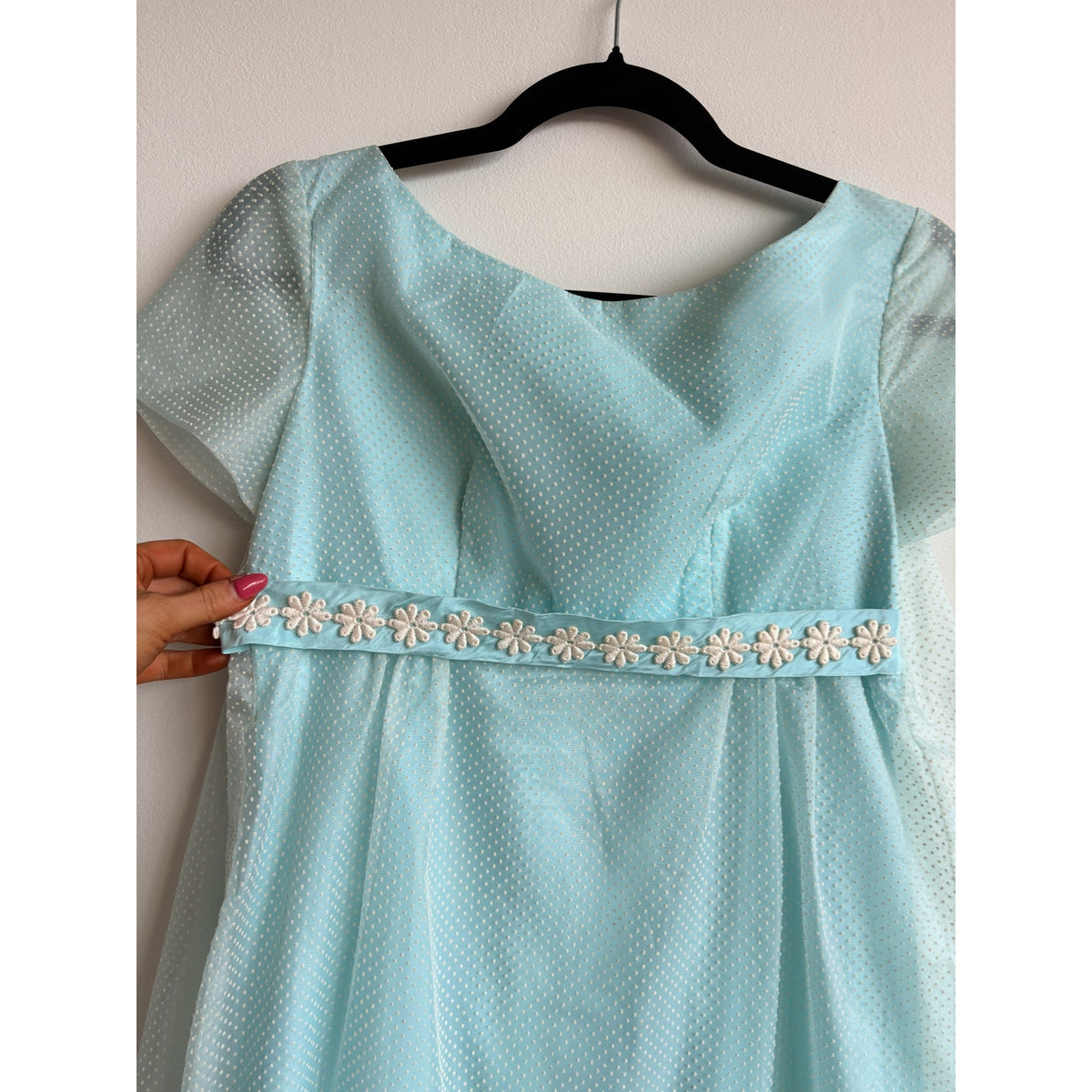 Vintage Lorrie Deb SF Mint Swiss Dot Empire Waist Maxi Dress