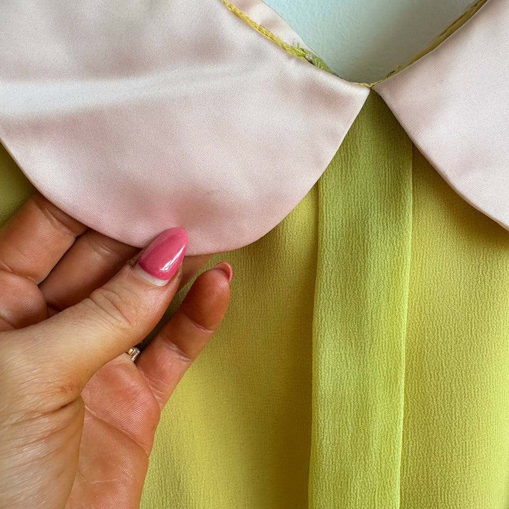 Vintage 60s/70s Chartreuse Peter Pan Collar Maxi Dress w/ Belt