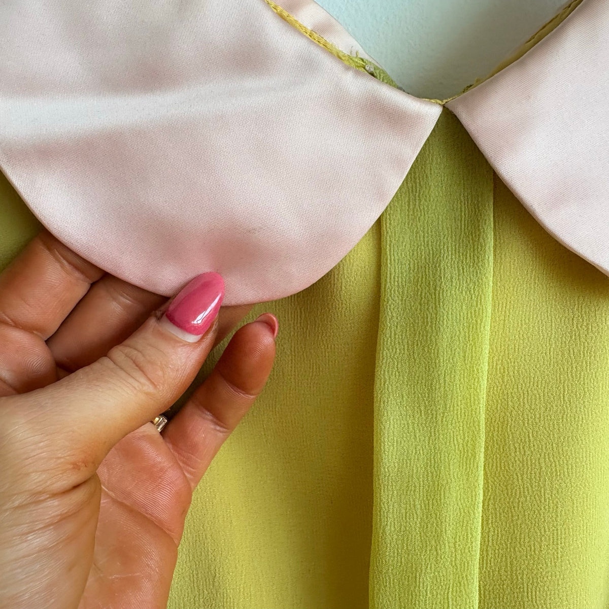 Vintage 60s/70s Chartreuse Peter Pan Collar Maxi Dress w/ Belt