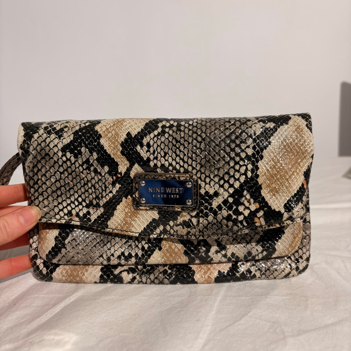 Nine West Snakeskin Print Clutch - Brown & Black