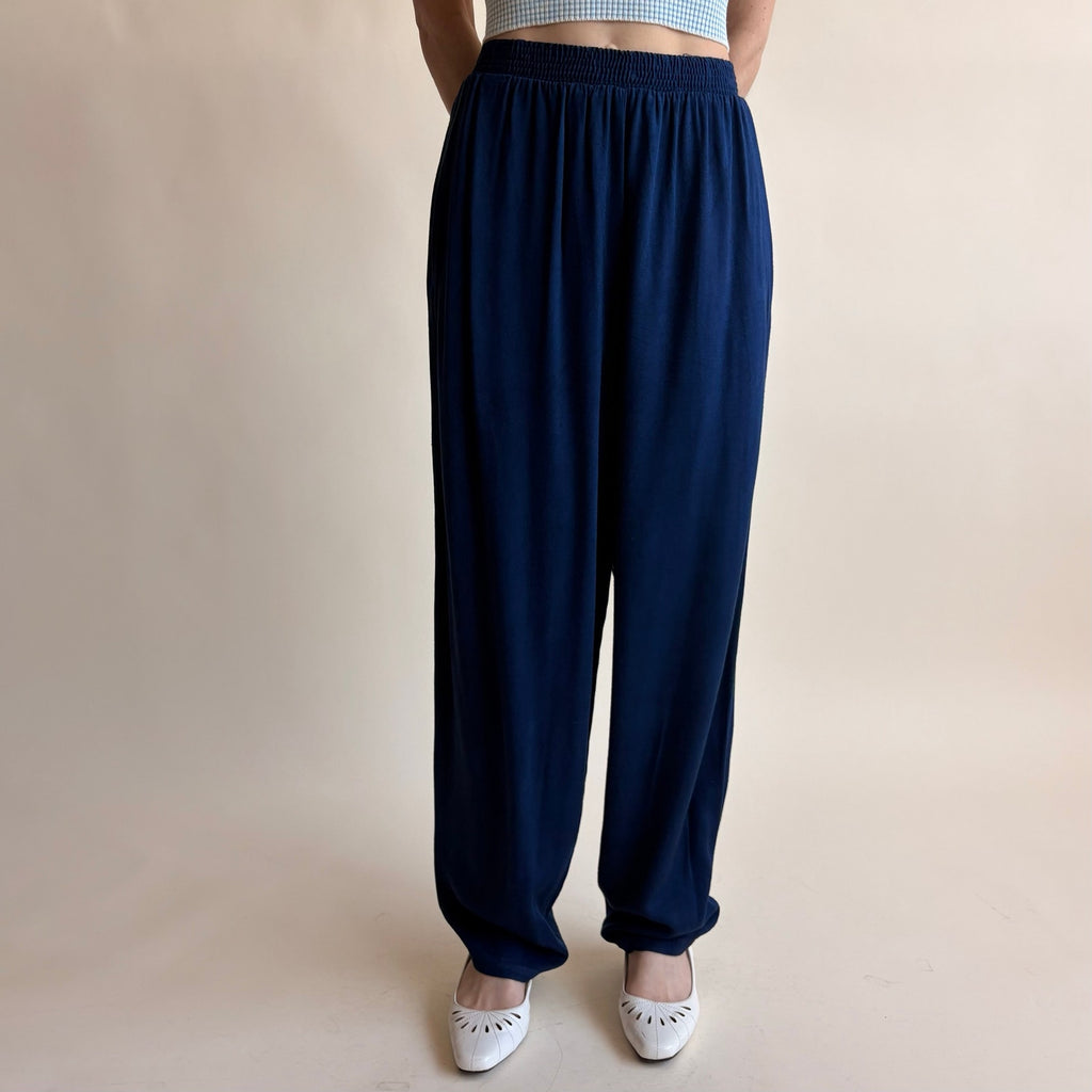 White on White Navy Wide Leg Pants - Small