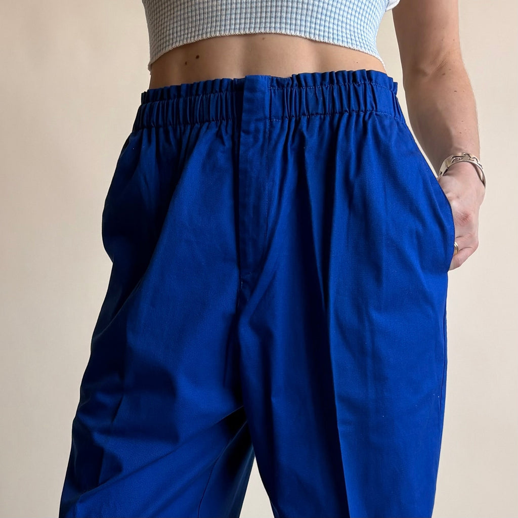 Carol Reed Brilliant Blue High-Waisted Trousers - Cotton, Elastic Waist, Size 4