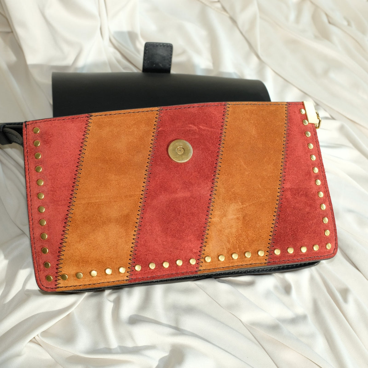 Chloe Brown Studded Suede Faye Crossbody Bag Black Leather