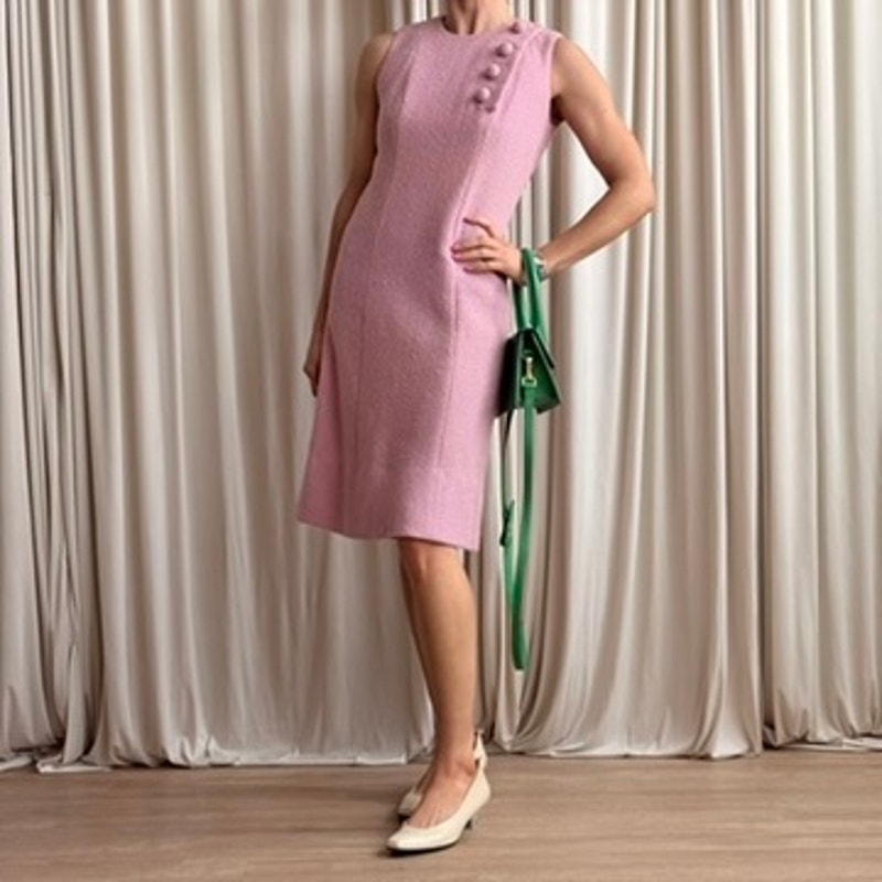 Henri Bendel Pink Knit Shift Dress - Textured Knit, 50s/60s, Fits M