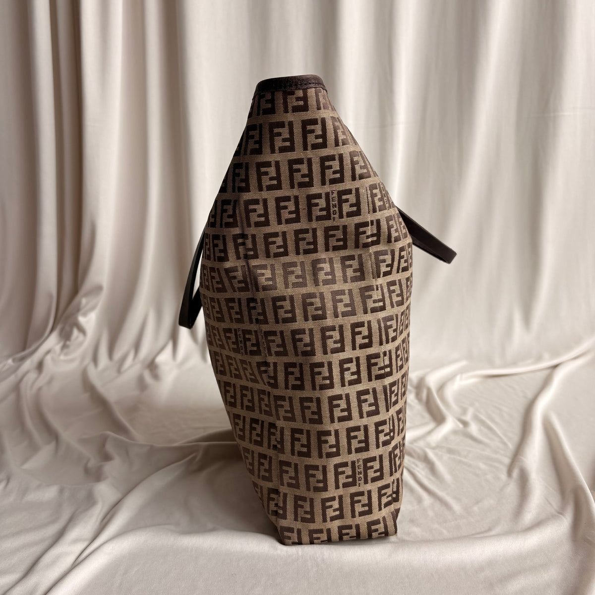 Vintage Fendi Zucchino Canvas Roll Tote w/ Baby Pouch - Tan & Brown