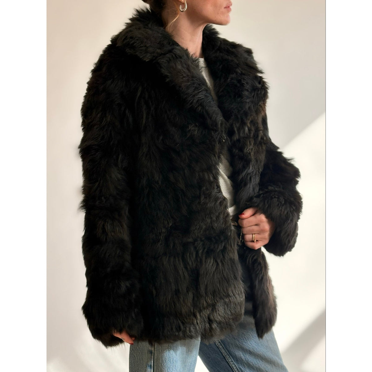 Vintage 1970s Black Lamb Fur Coat