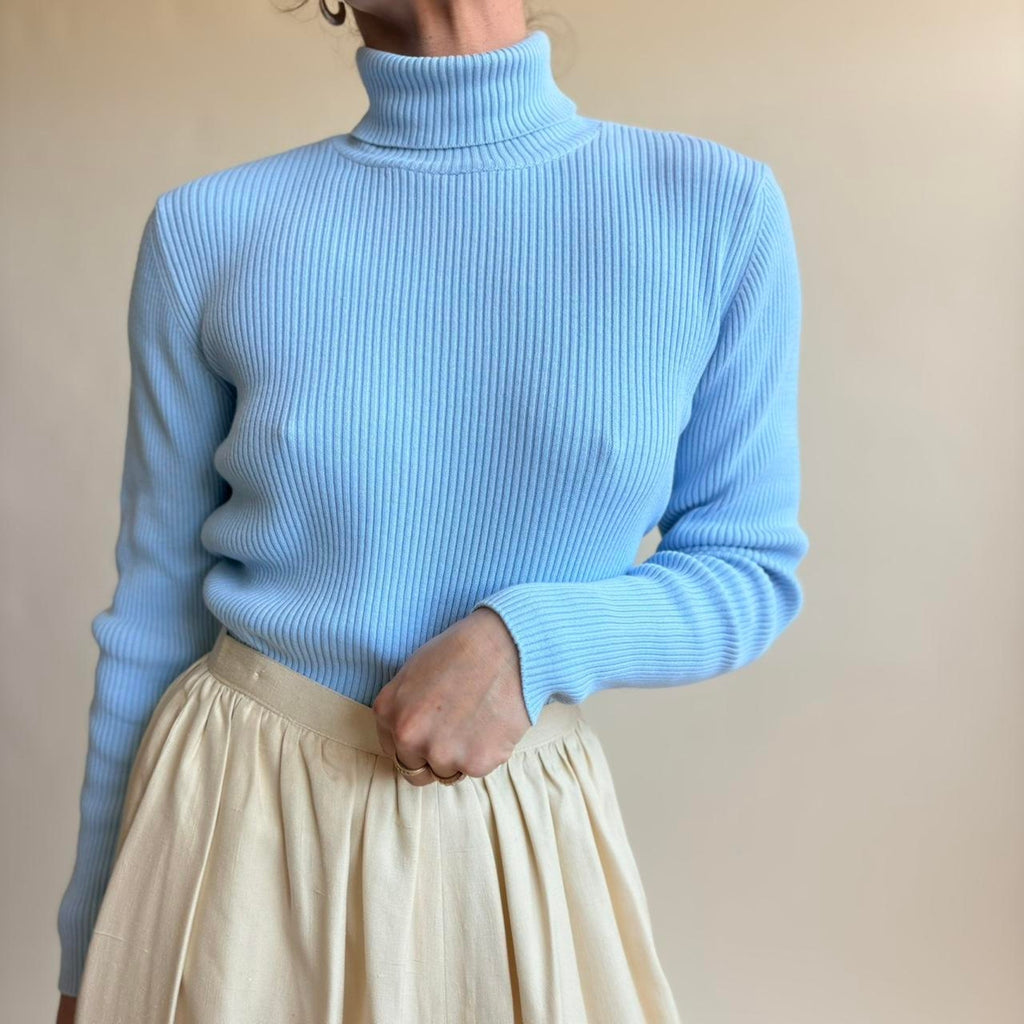 Irresistibles Robin's Egg Blue Ribbed Turtleneck - Size Small