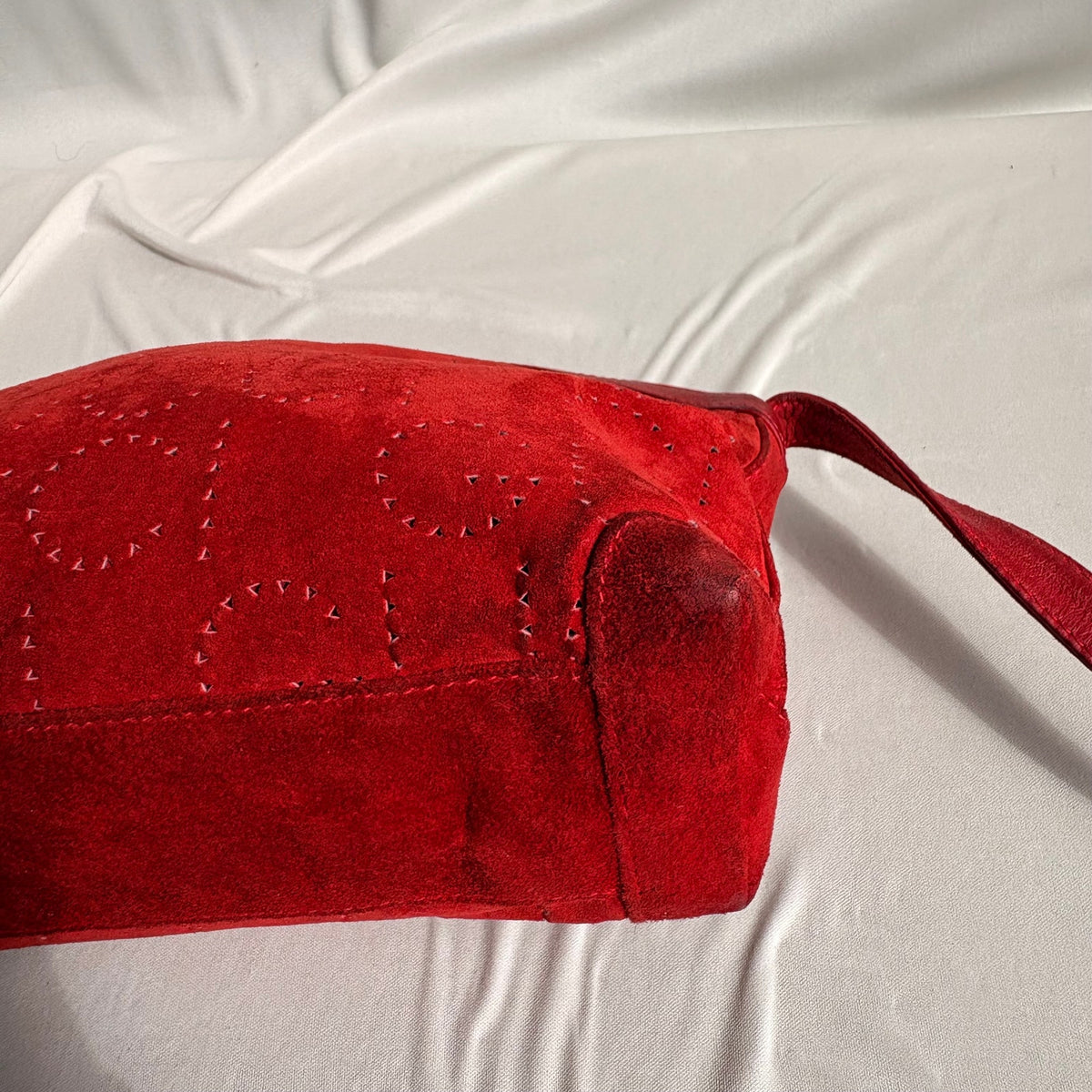 Vintage Gucci Red Suede Perforated Giant Logo Pouch Crossbody Bag